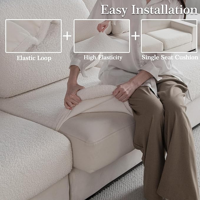 OHSIO Couch Cushion Covers for Sectional Sofa, Stretch Soft Sofa Slipcovers Washable Wear-Resistant Universal Furniture Protector for Living Room(2 Seaters Covers, Ivory)