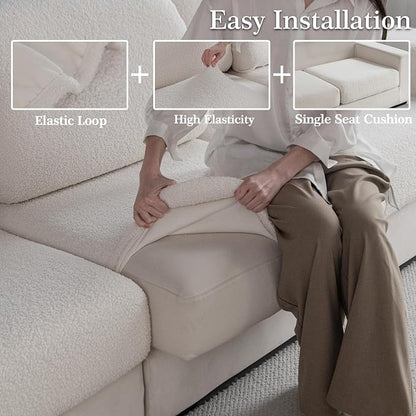 OHSIO Couch Cushion Covers for Sectional Sofa, Stretch Soft Sofa Slipcovers Washable Wear-Resistant Universal Furniture Protector for Living Room(2 Seaters Covers, Ivory)