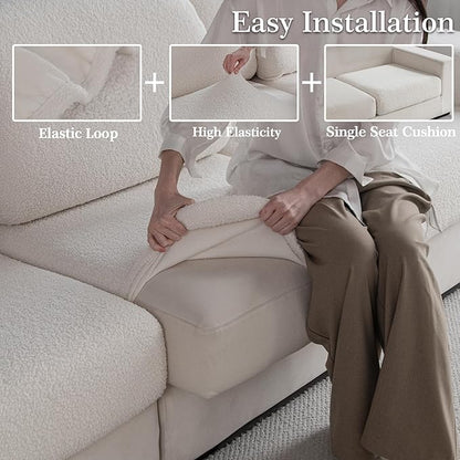 OHSIO Couch Cushion Covers for Sectional Sofa, Stretch Soft Sofa Slipcovers Washable Wear-Resistant Universal Furniture Protector for Living Room(1 Piece Chair Cover, Ivory)