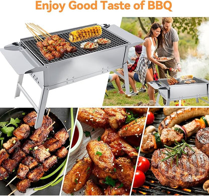 Foldable Portable Charcoal Grill, Small Compact Outdoor BBQ Grill for Camping, Backyard, Balcony, Beach, Travel Outdoor Cooking(17.7x9.8 Inch)