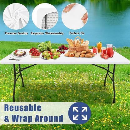 Moosfor 2 Pack Rectangle Spandex Fitted Table Cloth, 4FT Elastic Tablecloth | Washable Picnic Table Cover, Stretch Waterproof Table cloths for Party, Patio, Dining, Kitchen, 30" x 48", White