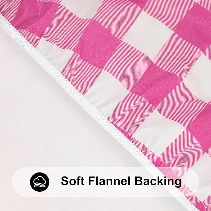 Smiry Rectangle Picnic Table Cloth, Elastic Waterproof Fitted Vinyl Tablecloths, Flannel Backed Buffalo Plaid Table Covers for Dining, Camping, Outdoor (Hot Pink and White, 30" x 60")