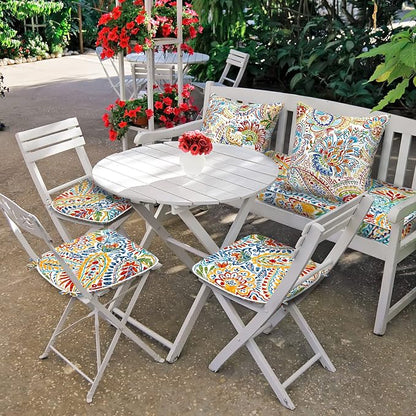 DYTXIII Set of 4 Outdoor Chair Cushions with Ties,Water Repellent Patio Chair Pads 17"x 16" for Outdoor Furniture,Round Corner Seat Cushions for Garden Yard Kitchen Paisley Multi