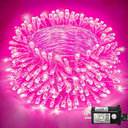 131FT 400 LED Outdoor String Lights, Pink Christmas Lights Indoor | Plug in Waterproof 8 Modes Clear Wire String Twinkle Lights for Bedroom Outside Patio Yard Xmas Party Wedding Decorations