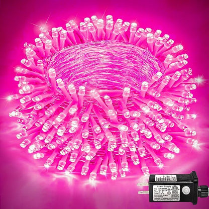 82FT 250 LED Outdoor String Lights, Pink Christmas Lights Indoor | Plug in Waterproof 8 Modes Clear Wire String Twinkle Lights for Bedroom Outside Patio Xmas Party Wedding Holiday Decorations