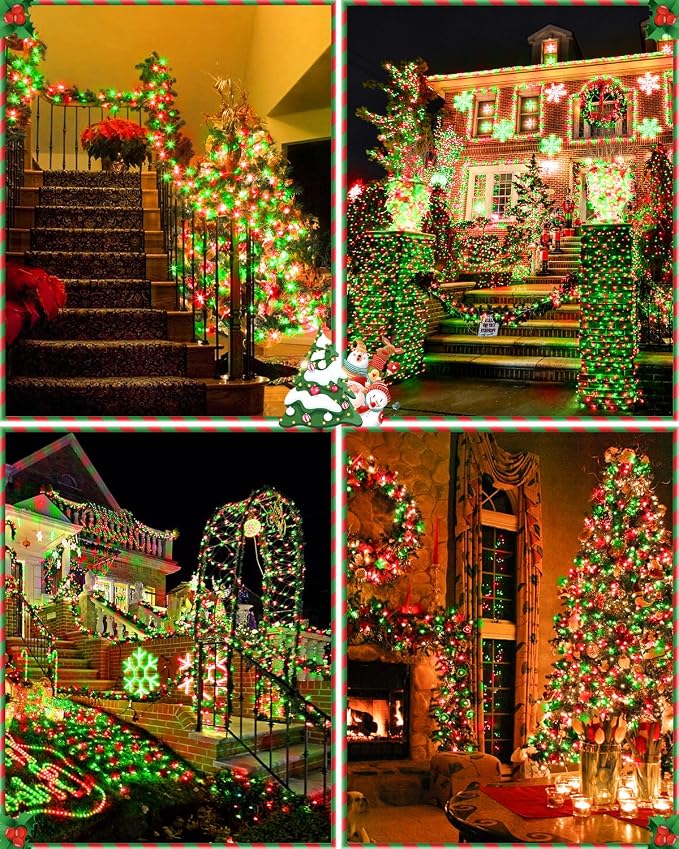 Red Green Christmas Lights Outdoor Total 710FT 1800 LED,Extra Long String Waterproof, Timer & Memory, 8 Modes Dimmable Plug in Fairy for Outside Tree Holiday Party Wedding Decor