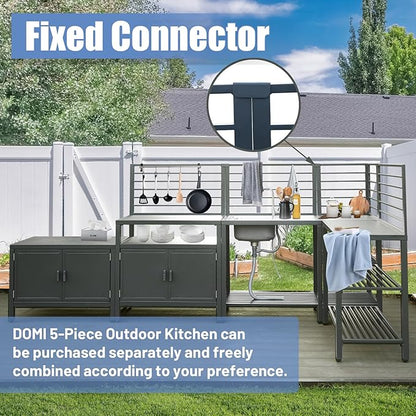 Domi 5-Piece Outdoor Kitchen Island with Storage, Aluminum Kitchen Islands Stainless Steel Sink w/Faucet, Corner Bar Storage Cabinet, Outdoor Kitchen with Protective Cover for Deck, Patio