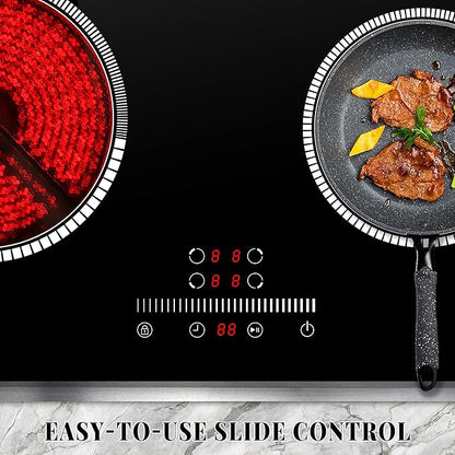 24 Inch Electric Cooktop 4 Burner Electric Stove, 24" Built-in Ceramic Stovetop with Slide Control, Timer, Child Lock, 9 Heating Level, 6000W, 220-240v, No Plug, Hard Wire
