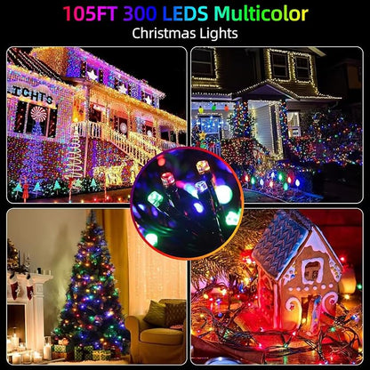 MZD8391 105FT 300LED Christmas Light Outdoor Indoor,Christmas Tree Light | Multicolor, 100% UL Listed, Waterproof, 8 Light Mode, Timer & Memory, 4 Sets End To End Connect, Christmas String Fairy Light