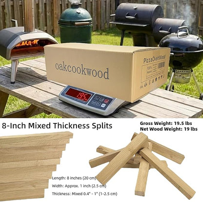 Pizza Oven Wood 19 Lbs Kiln-Dried Oak 8 Inch Mini Barkless Cooking Logs for Pizza Ovens, Grills & Smokers, Fits Ooni, Gozney, Solo Stove, for Camping, Fire Pits & Bonfires