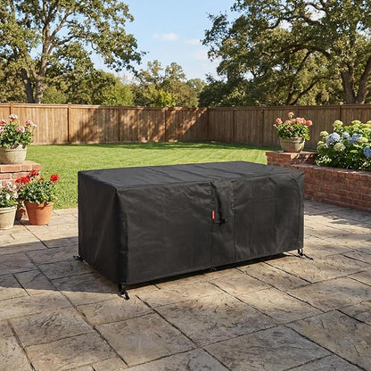 SheeChung Rectangular Fire Pit Cover-Fits 44-48 Inch Fire Table-Outdoor Waterproof Anti-UV 600D Heavy Duty Cover for Patio Furniture Gas Fire Pit,Patio Deck Box Protector/Storage Cover(48"x28"x25")