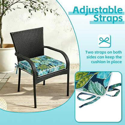 COZYVIDA Outdoor Chair Cushions Set of 4, 20"x20" Square Seat Pads with Tie Straps and YKK Zippers, 30D High-Density Foam, Water-Resistant Fabric,UV-Resistant 1000+ Hrs