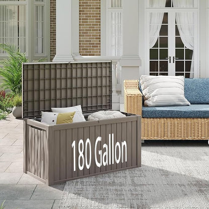 FEFLO 180 Gallon Waterproof Resin Outdoor Storage Box, Lockable & UV Resistant Patio Deck Boxes, Outside Storage for Patio Cushions, Pool Toys, Garden Tools & Package Delivery, Brown
