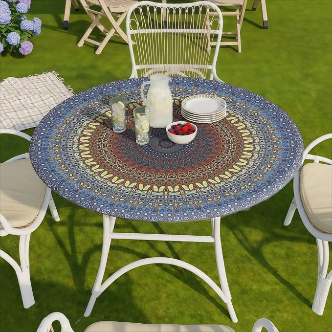 opstellen Fitted Round Tablecloths Reusable Stain Resistant Table Clothes Vinyl Indoor Outdoor Circular Cover for 36-44" Table House Party Gear Gifts Summer Autumn Camper Patio Picnic Accessories