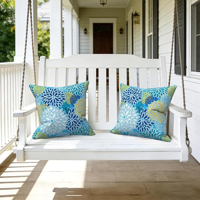 LVTXIII 2 Pack Outdoor Throw Pillow Covers for Patio Furniture, 16x16 Inch Square Pillow Case, Water-Repellent Cushion Covers for Garden, Porch, Sofa, Dahlia Blue