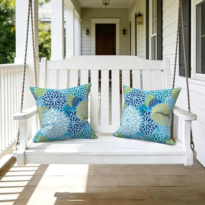 LVTXIII 2 Pack Outdoor Throw Pillow Covers for Patio Furniture, 16x16 Inch Square Pillow Case, Water-Repellent Cushion Covers for Garden, Porch, Sofa, Dahlia Blue