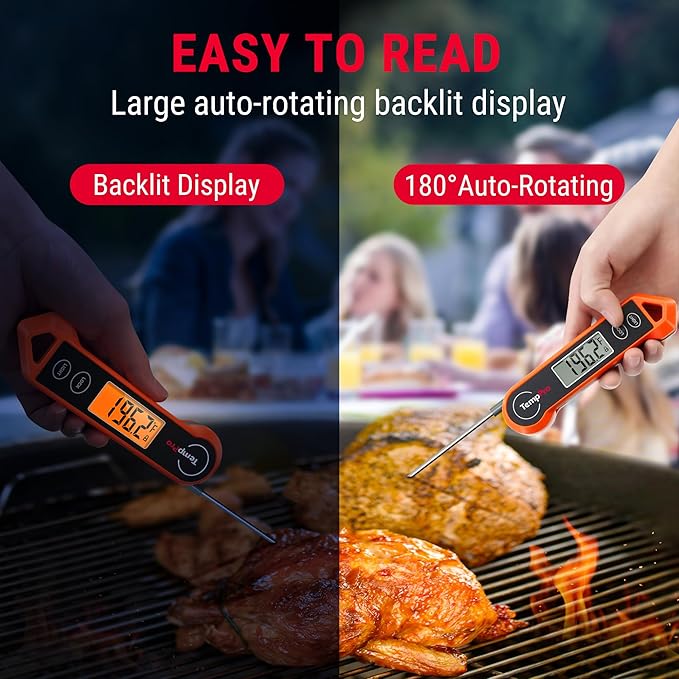 TempPro TP19H Digital Meat Thermometer for Cooking, Ambidextrous Backlit Motion Sensing Instant Read Food Thermometer for BBQ Grill Oil Fry Candy Fathers Day Gift for Dad Men (Previously ThermoPro)
