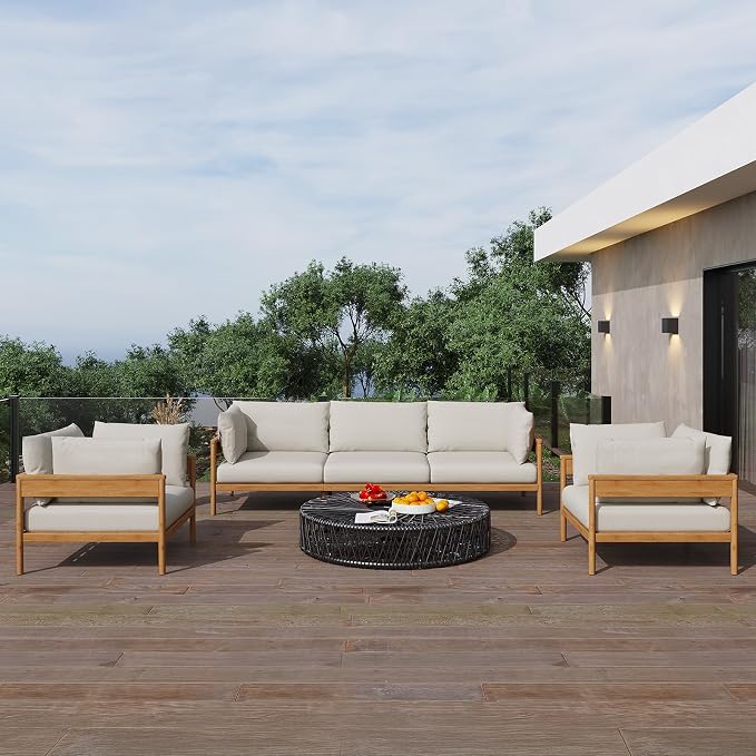 Acanva Vento Outdoor Patio Furniture Set, Couch + 2 x Armchairs | All-Weather Aluminium Frame, Water-Resistant Olefin Cushions, Patio Conversation Sets for Backyard, Garden, Porch