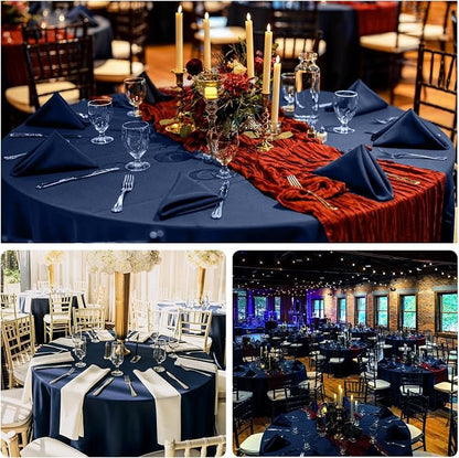 8 Pack Navy Blue Round Tablecloth 120 Inch | For 4Ft-7Ft Round Table, Wrinkle Resistant Table Cloth, Washable Polyester Fabric, For Wedding Party Banquet Buffet Camping