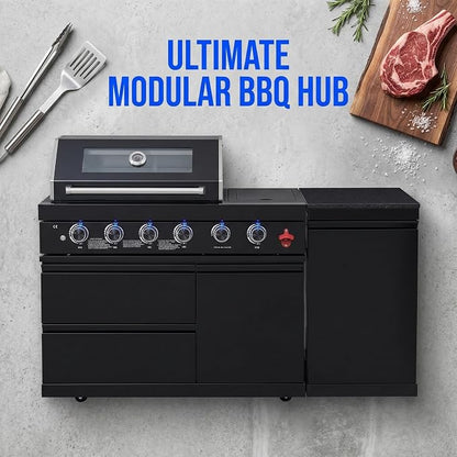 65 Inch Outdoor Kitchen Island, 4-Burner 72,000 BTU Propane Stainless Steel BBQ, Includes Round Side Burner,Marble Countertops, Ideal for Backyard BBQ