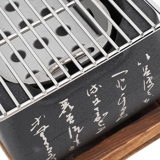 Fockety Japanese BBQ Grill, Charcoal Portable Barbecue Stove, Aluminum Alloy Hibachi Grill Charcoal Stove Yakitori Grill, Rectangle Calligraphy Quick Heating Wire Grill Base for
