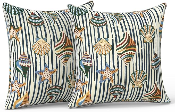 LVTXIII Outdoor/Indoor Pillow Covers, Patio Fade Resistant Throw Pillow Covers ONLY, Waterproof Farmhouse Accent Cushion Cases for Sofa Patio Couch Decoration 18"x18" Set of 2, Crayon Shells