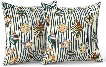 LVTXIII Outdoor/Indoor Pillow Covers, Patio Fade Resistant Throw Pillow Covers ONLY, Waterproof Farmhouse Accent Cushion Cases for Sofa Patio Couch Decoration 18"x18" Set of 2, Crayon Shells