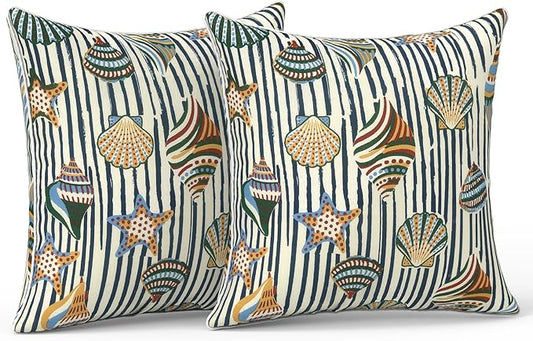 LVTXIII Outdoor/Indoor Pillow Covers, Patio Fade Resistant Throw Pillow Covers ONLY, Waterproof Farmhouse Accent Cushion Cases for Sofa Patio Couch Decoration 18"x18" Set of 2, Crayon Shells