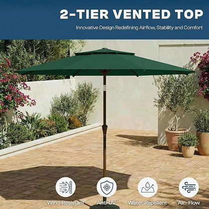 Patio Umbrella, 2 Tier Outdoor Table Umbrella, Large Vented Market Umbrellas with Push Button Tilt and Crank, 8 Sturdy Ribs for Backyard, Deck, Pool, UPF50+ UV Protection