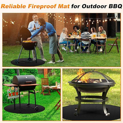 M METERXITY Round Fire Pit Mat, 40 Inch/ 102cm Fireproof Under Grill Mat for Outdoor Grill, Oil-Proof Waterproof Circular BBQ Pad for Deck & Patio