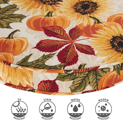 Set of 2 Outdoor 18 inch Round Patio Dining Chair Pads – Comfortable Fiber-Filled Seat Cushions with Ties, Reversible Polyester Fabric - Marisol