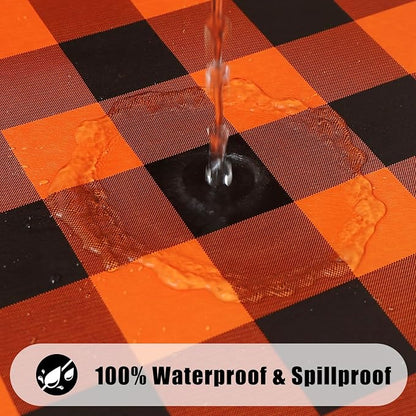 Smiry Rectangle Picnic Table Cloth, Elastic Waterproof Fitted Vinyl Tablecloths, Flannel Backed Buffalo Plaid Table Covers for Dining, Camping, Outdoor (Black and Orange, 30" x 48")
