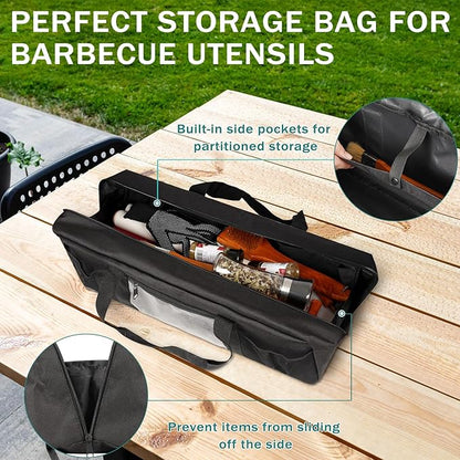 Grill Tool Storage Bag, Large Grill Utensil Storage Caddy with Pockets, Portable Grill Accessory Storage Bag for Outdoor Camping & BBQ (Black)
