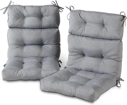 Outdoor Tufted High-Back Chair Cushions, One-Piece Hinged Seat and Back Design, Reversible with 4 Ties, Durable Polyester Fabric, Recycled Fiber Fill - Set of 2, Heather Gray
