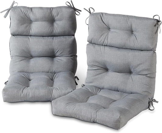 Outdoor Tufted High-Back Chair Cushions, One-Piece Hinged Seat and Back Design, Reversible with 4 Ties, Durable Polyester Fabric, Recycled Fiber Fill - Set of 2, Heather Gray