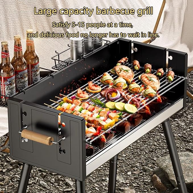 Large Outdoor Charcoal BBQ Grill Outdoor Cooking Barbecue Grill Extra Large Cooking Area with Height Adjustable Cooking Grate for Backyard Camping Picnics Beach