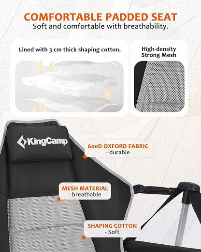 KingCamp Hammock Camping Chair, Swinging Portable Camp Chairs for Adults, 400lbs Heavy Duty Oversized Folding Rocking Chair with Adjustable Recline, Aluminum Alloy Frame for Outdoor Patio Beach Sport