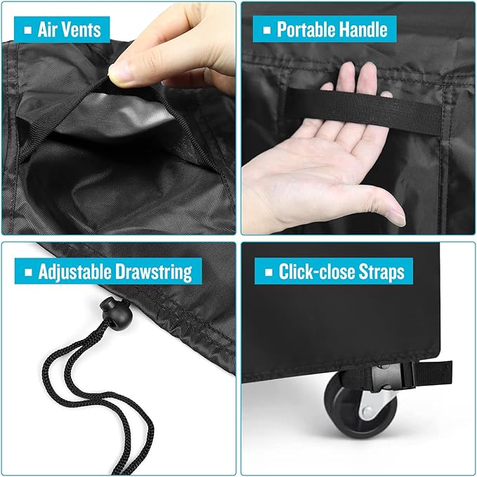 Kingling Cooler Cart Cover Fits 65-80 Quqrt Patio Cooler Cart, Waterproof Outdoor Cooler Cart Cover for Rolling Ice Chest Cooler with Wheels, Deck, and Grill Table, Black-32''L x18''W x32''H