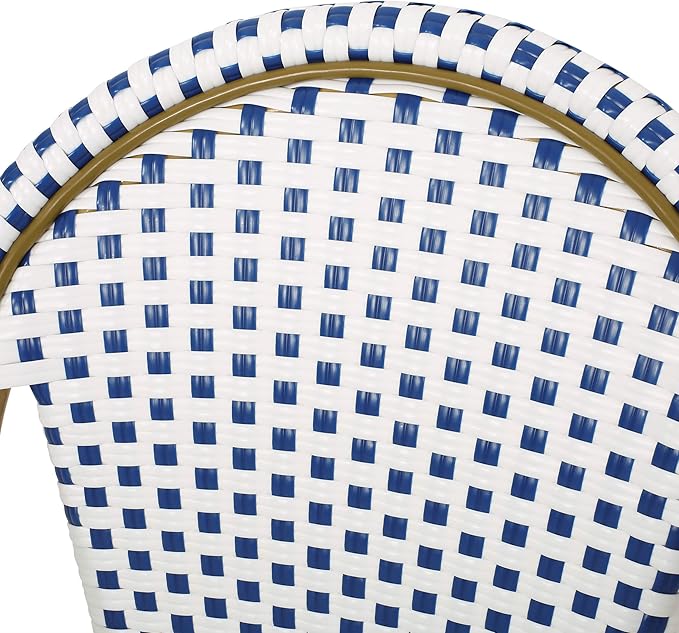 Christopher Knight Home Philomena Outdoor French Bistro Chair (Set of 2), Blue + White + Bamboo Print Finish