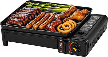 Portable Butane Stove Dual Fuel Gas BBQ Grill with Case & Stainless Grate | Dual Fuel Gas, Detachable Grate, Detachable Grate, Durable Carry Case, Tabletop Korean BBQ, Camp & Tailgating