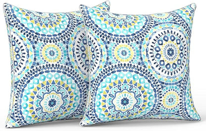 LVTXIII Outdoor Throw Pillows Set of 2, Patio Waterproof Pillows Fade Resistant Accent Pillows for Home and Garden Furniture Decoration, 18"x18", Delancey Baltic