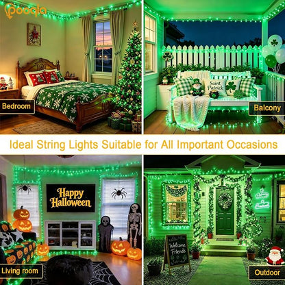 Pooqla 2 Pack String Lights Battery Operated, Total 33.3ft 100 LED Fairy Lights Indoor Outdoor Decorations, 8 Modes Green Battery Christmas Lights for Bedroom Classroom Party Yard Halloween Decor