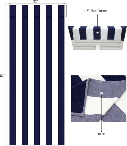 COTTON CRAFT Pool Lounge Chair Cover - 2 Pack - Chaise Beach Picnic Spa Towel - Cabana Stripe - Soft Premium Ringspun Terry Cotton - Oversized - 32 inch Wide x 82 inch Long with 7 inch Pocket – Navy