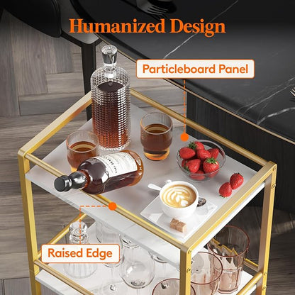 Lifewit Mini 3 Tier Rolling Bar Cart with Lockable Wheels, Gold | Drink serving liquor utility cart for dining living room, compact size 17 x 11.8 x 32.1 inch, mobile wine storage trolley