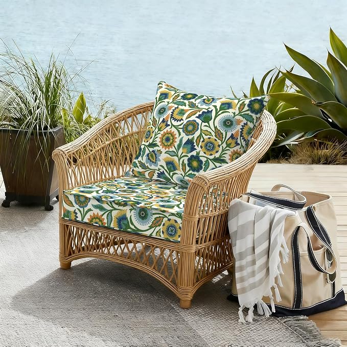 DYTXIII Outdoor Deep Seat Cushion Set, Water Repellent 22"x22" Patio Thick Cushions Replacement with Seat & Back Pillow for Patio Sofa, Wicker Chair, Couch - Fiesta Floral
