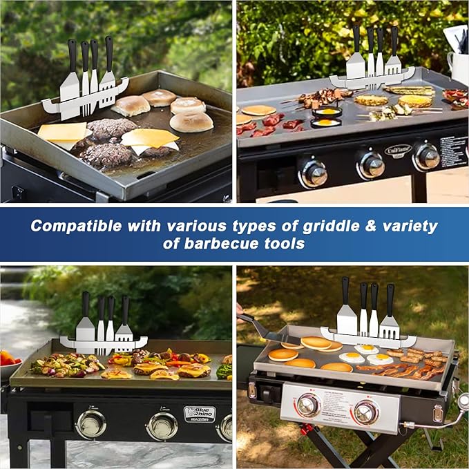 Griddle Spatula Holder, 10 Inch Stainless Steel Barbecue Tool Hold Rack, Outdoor Picnic Griddle Accessories for Blackstone, Royal Gourmet and Other Flat Top Griddle