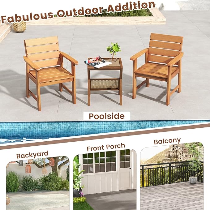 Tangkula Set of 4 Wood Patio Dining Chair, Wood Dining Armchairs with Breathable Slatted Seat & Inclined Backrest, Ergonomic Outdoor Chairs for Backyard, Balcony, Garden