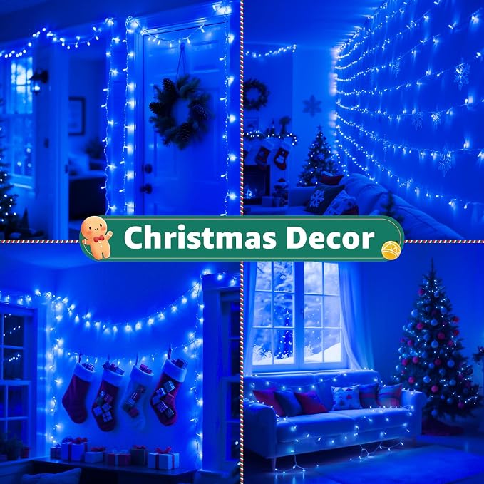 196FT 600 LED Christmas Lights Outdoor Waterproof, Timer & Memory Function, 8 Modes Blue String Lights Plug in Twinkle Lights for Xmas Tree Holiday Garden Indoor Party Decor