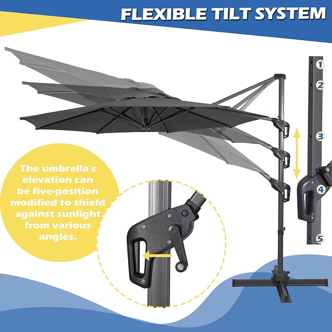 Sunnyglade 10Ft Cantilever Patio Umbrella, 360° Rotation & Integrated Tilting System Offset Umbrella with 8 Sturdy Ribs, Fade-resistant & Waterproof for Garden Backyard Poolside Deck