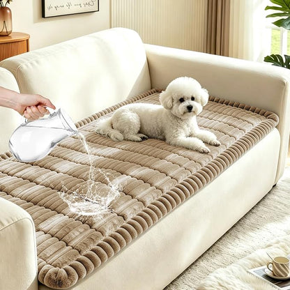 Leakproof Couch Cover for Dogs, Non Slip Washable Sofa Protector | Stain-Resistant Window Seat Cushions Chair Mat Car Seat Cover for Kids Pets (Camel 27.6" x 70.9")